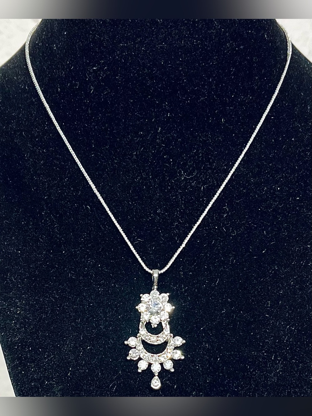 Vintage Silver-Tone Crystal Pendant Necklace